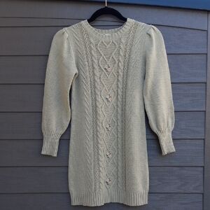 🔥KidsNicole Miller Light Green Cable Knit Sweater Girl Dress Floral Trim Size 8